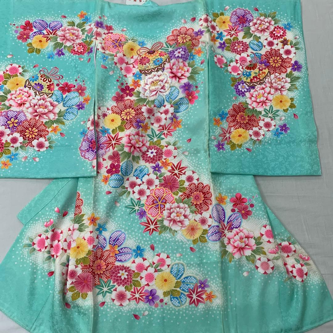 新品（純古典仕様）お宮参り 産着 祝着のきもの京友禅染　刺繍入　四季花まり古典文