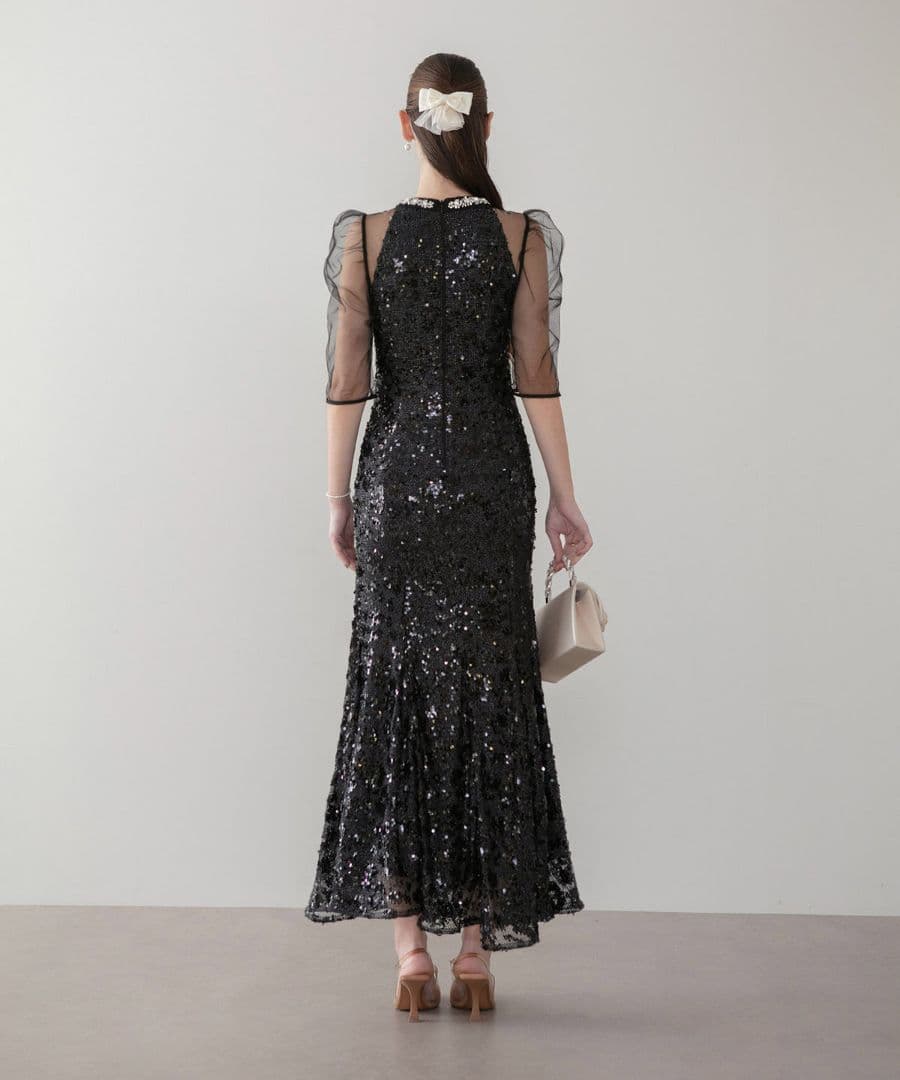 【新品タグ付】LEJA ビジューネックスパンコールシアーマーメイドワンピース