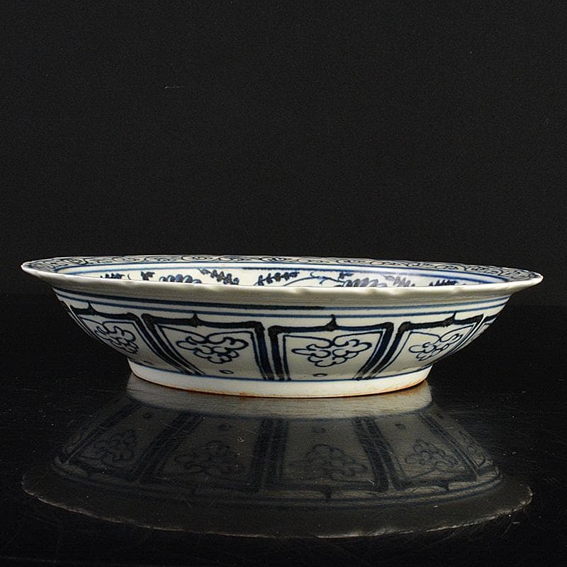 中国　青花　鳥纏枝花卉文盤　V　R6802E