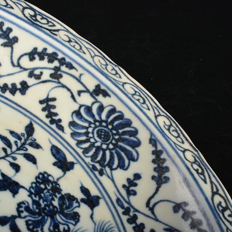 中国　青花　鳥纏枝花卉文盤　V　R6802E