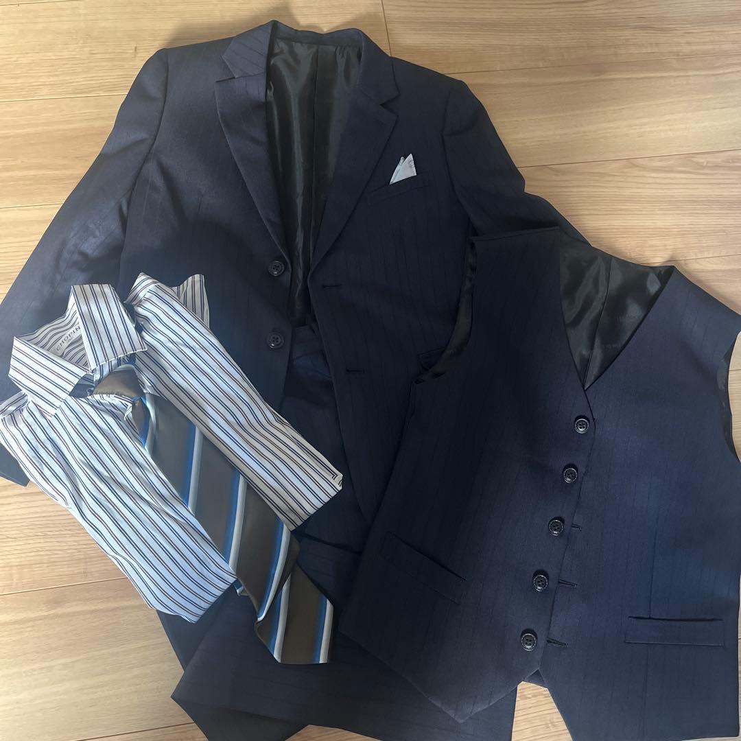 ネイビー スーツ・ベストセット シャツ・ネクタイ付き　卒業式男子　160