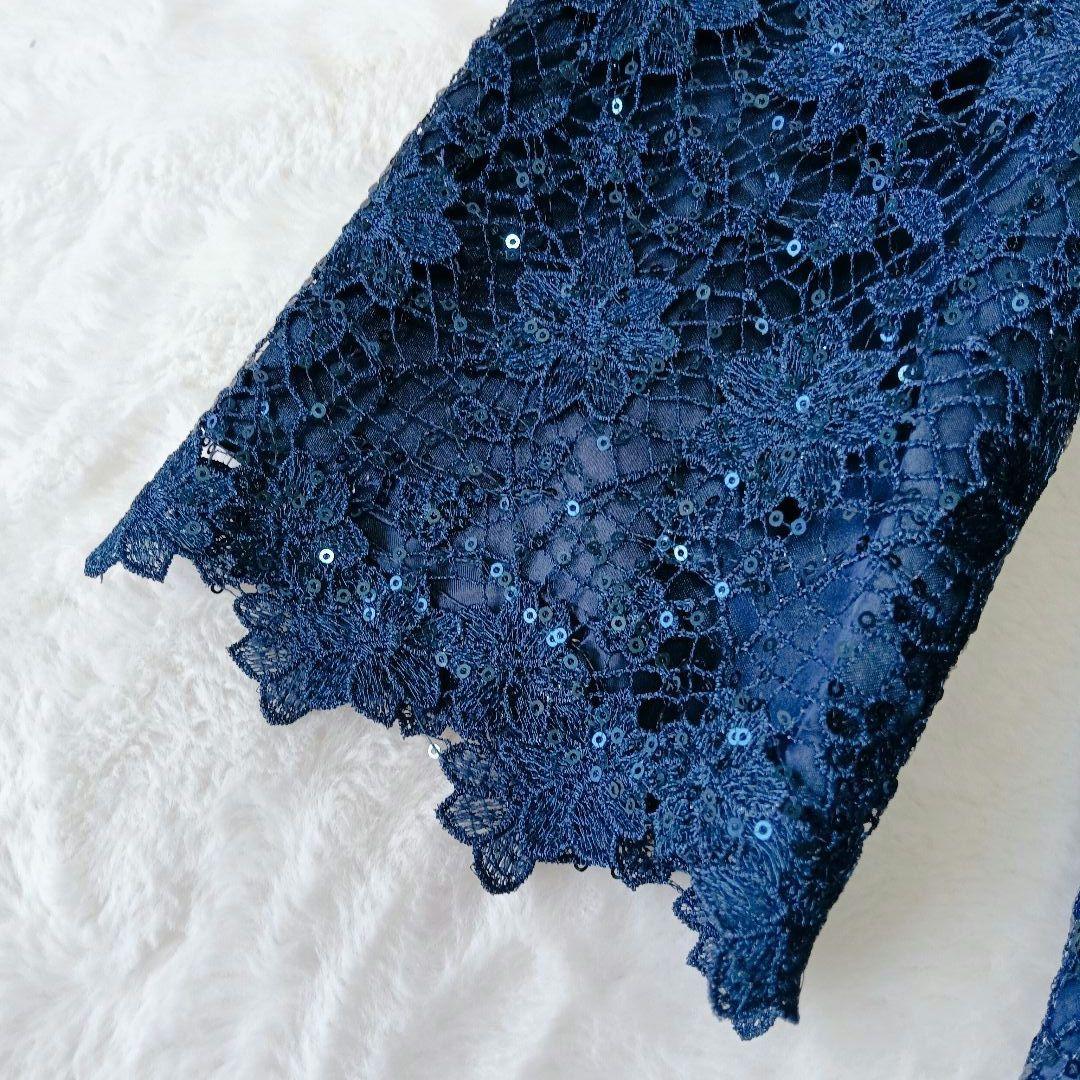 極美品　SOIR DOLCE　マザーズドレス　9号　紺　総レース　スパンコール