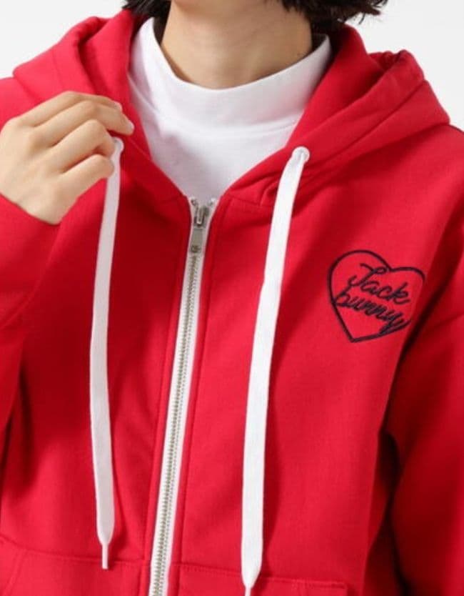 新品Jack bunny裏起毛4WAYストレッチフルジップフーディパーカー赤L