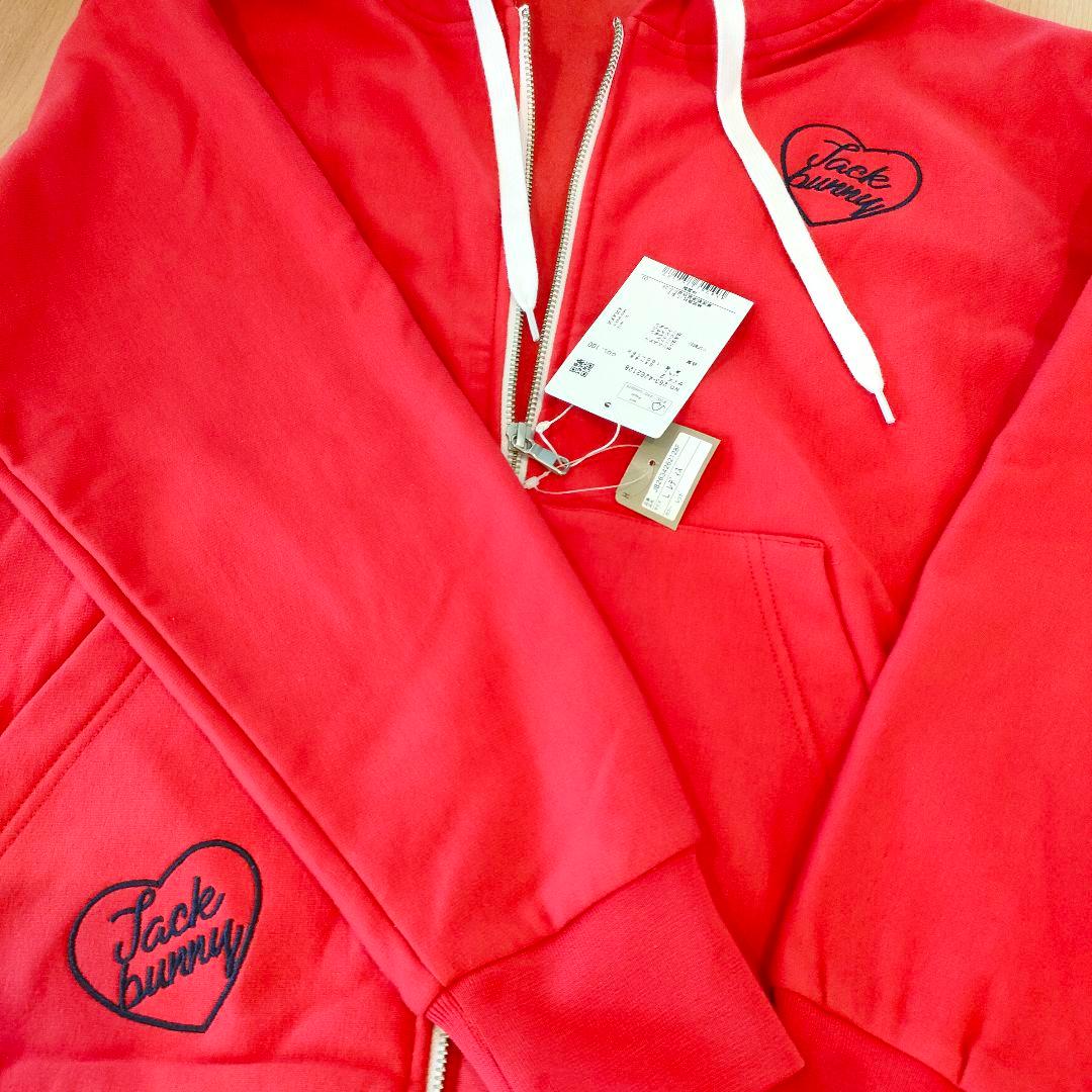 新品Jack bunny裏起毛4WAYストレッチフルジップフーディパーカー赤L