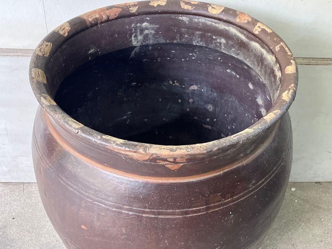 古い77cm唐津焼の甕 大甕 特大壺 水鉢 メダカ 睡蓮鉢