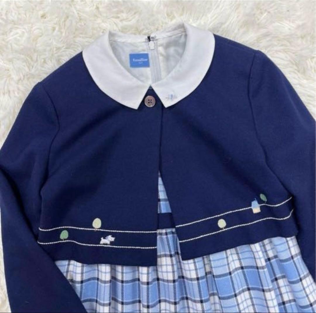 美品✨ファミリア120 フォーマルアンサンブルスーツ白襟ワンピース 卒園式入学式