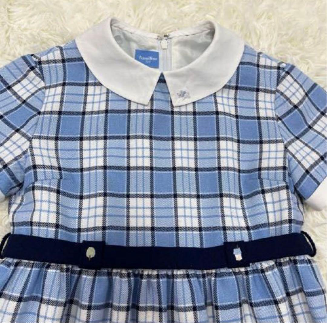 美品✨ファミリア120 フォーマルアンサンブルスーツ白襟ワンピース 卒園式入学式