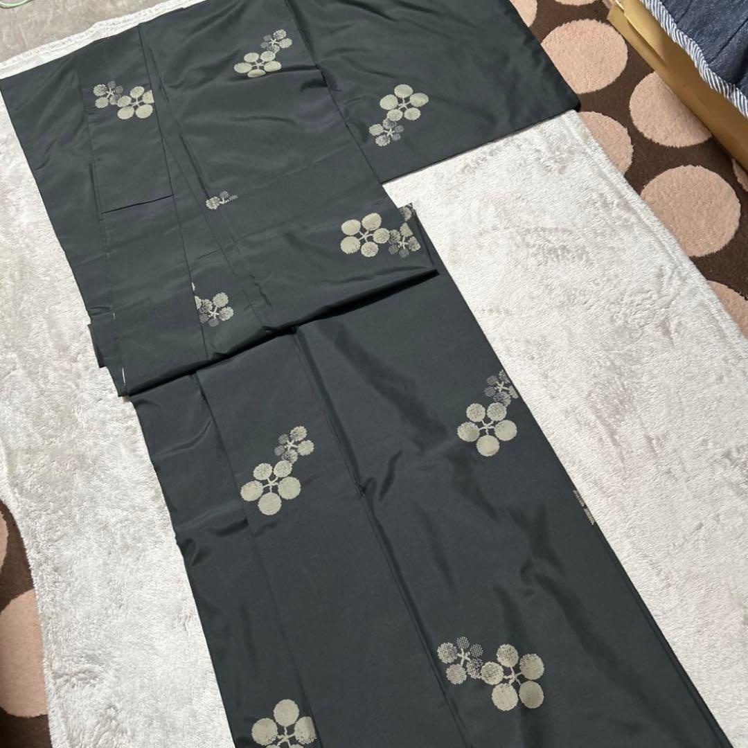 大島紬　正絹　利休梅　黒地　トールサイズ
