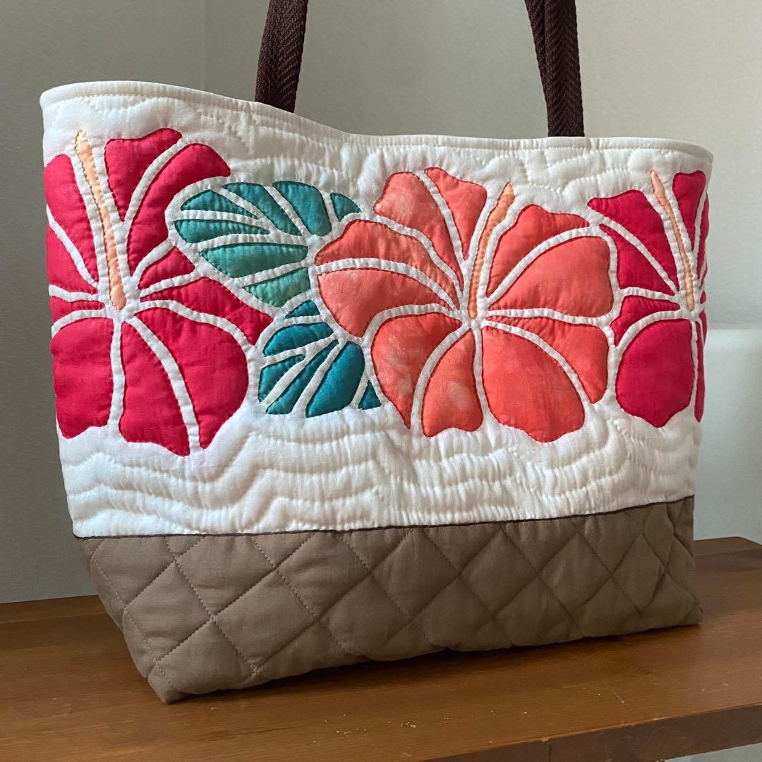 ハワイアンキルト◆トートバッグ◆ハイビスカス◆ハンドメイド