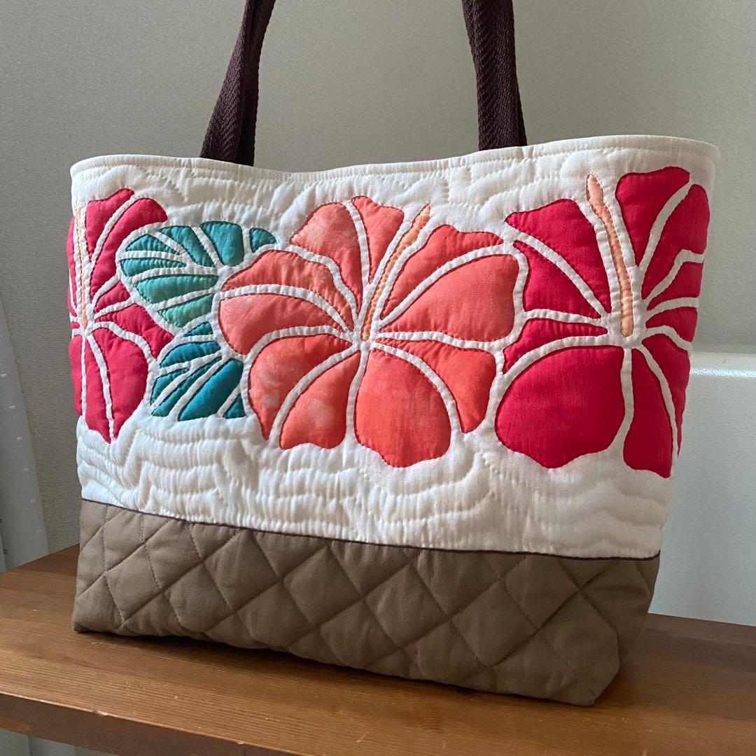ハワイアンキルト◆トートバッグ◆ハイビスカス◆ハンドメイド