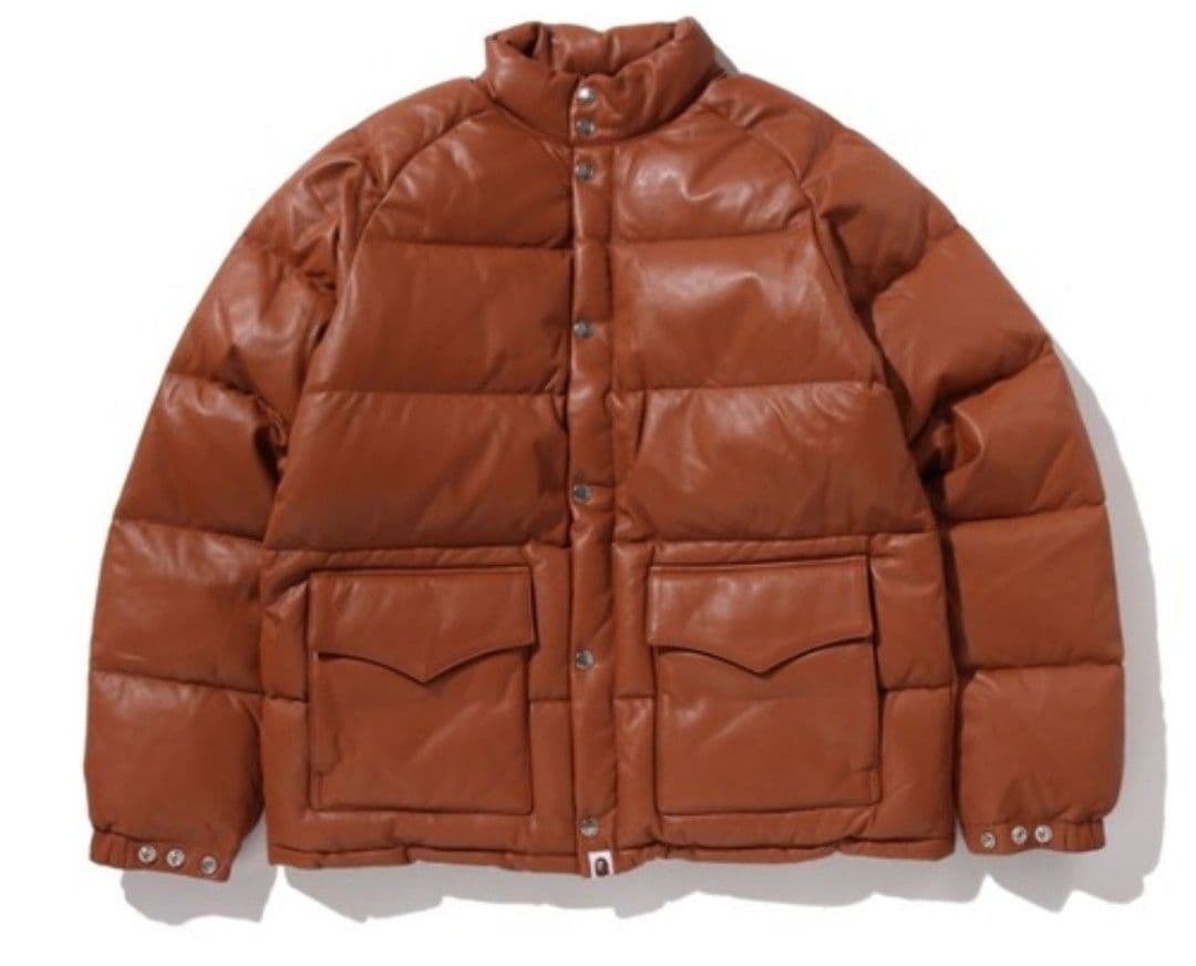 ジャケット・アウター ape bape LEATHER CLASSIC DOWN JACKET L