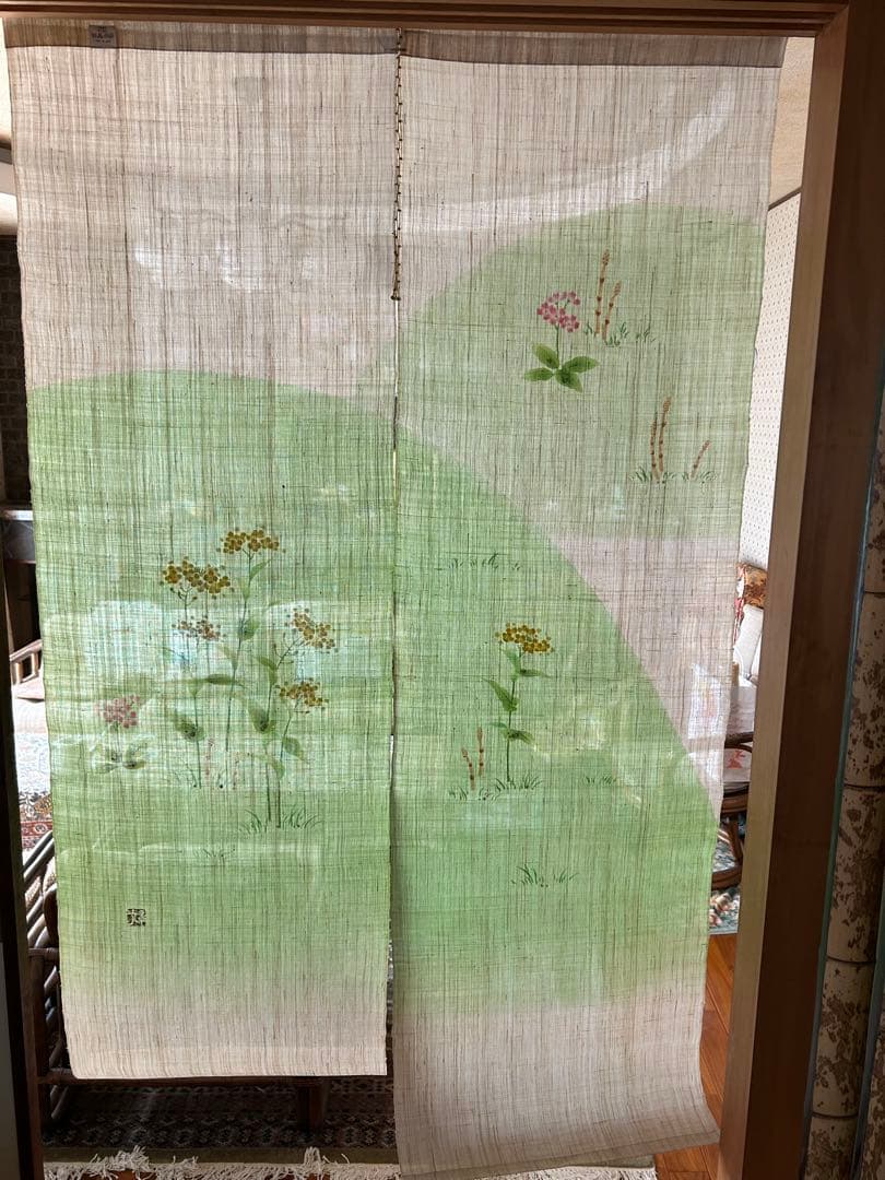 手描手染のれん「春の訪れ　若草」小川光章新品