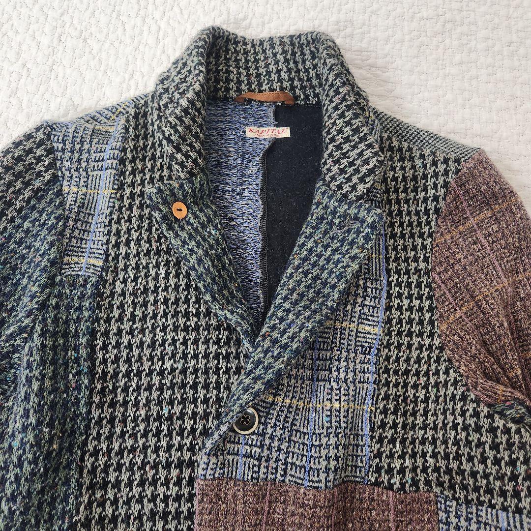 KAPITAL ノーカラー　テーラードジャケット　パッチワーク　ツイード