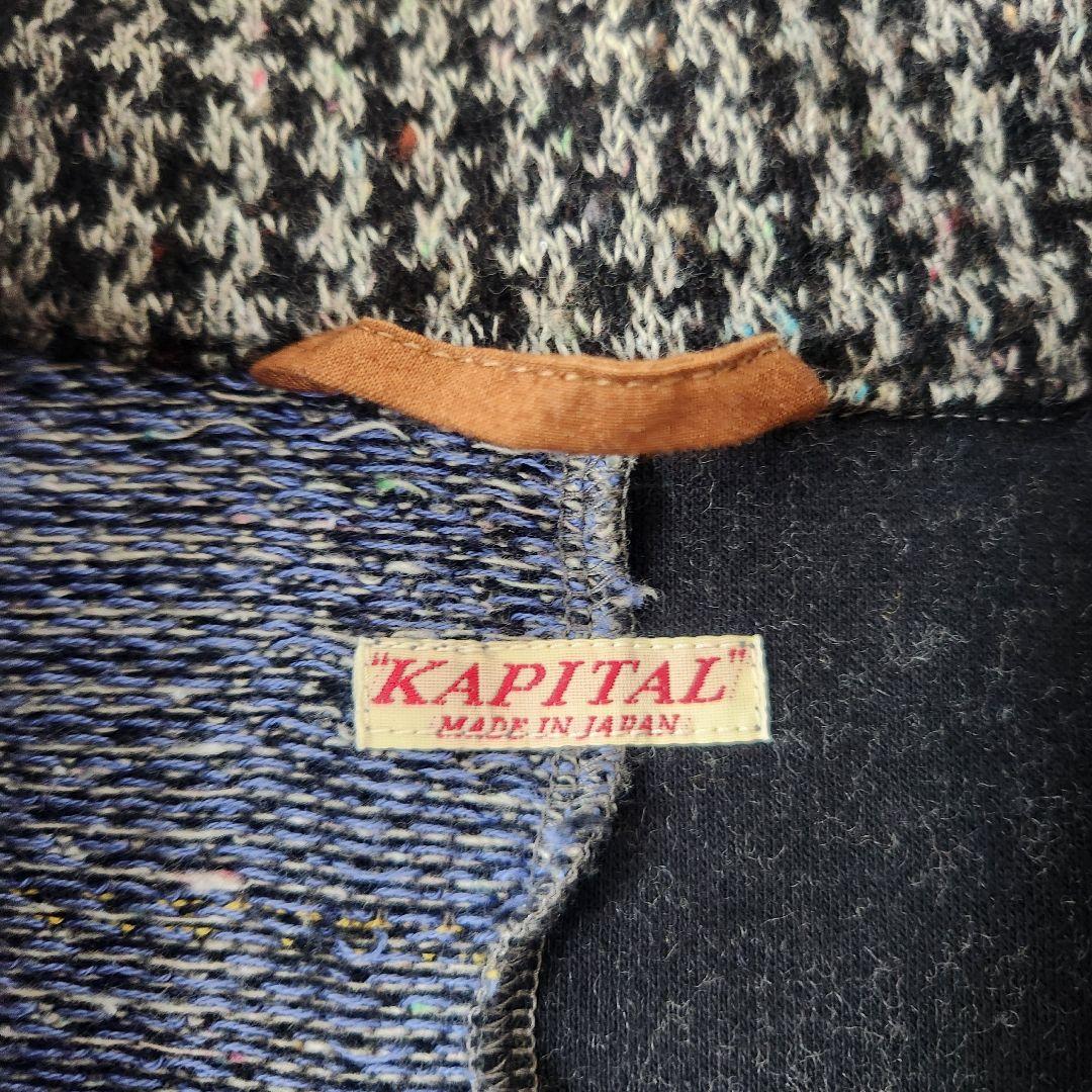 KAPITAL ノーカラー　テーラードジャケット　パッチワーク　ツイード