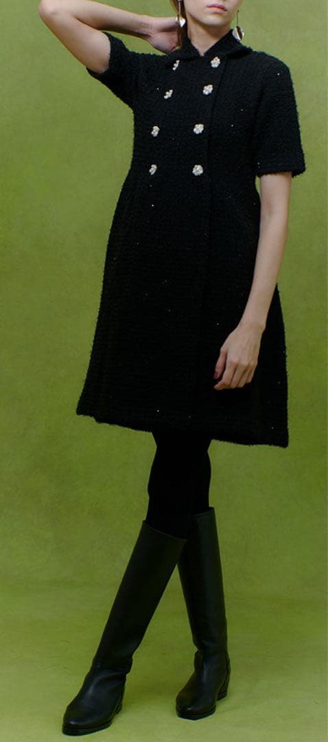 タグ付 2026年春夏 ルルウィルビー　ツイードニットワンピース　ボタンビジュ