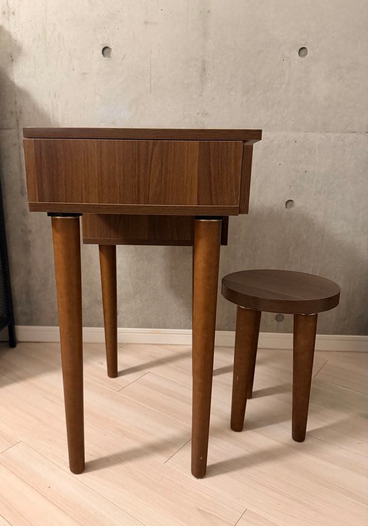 モダン木製ドレッサー（鏡付き）＋スツール セット