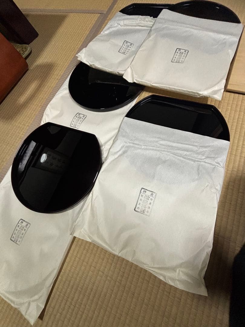 【はるか】黒漆器 半月盆　5枚セット