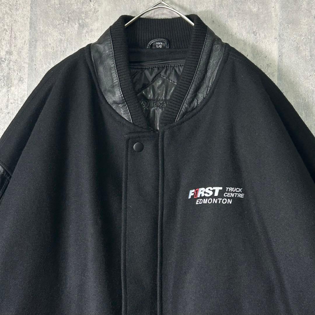 極上 レザー ウール カナダ製 企業刺繍ロゴ スタジャン 中綿 黒 本革