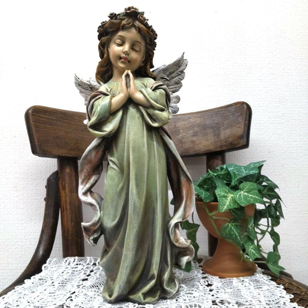 祈る リトルガールエンジェル☆少女の天使の置物 　西洋インテリア 　アンティーク