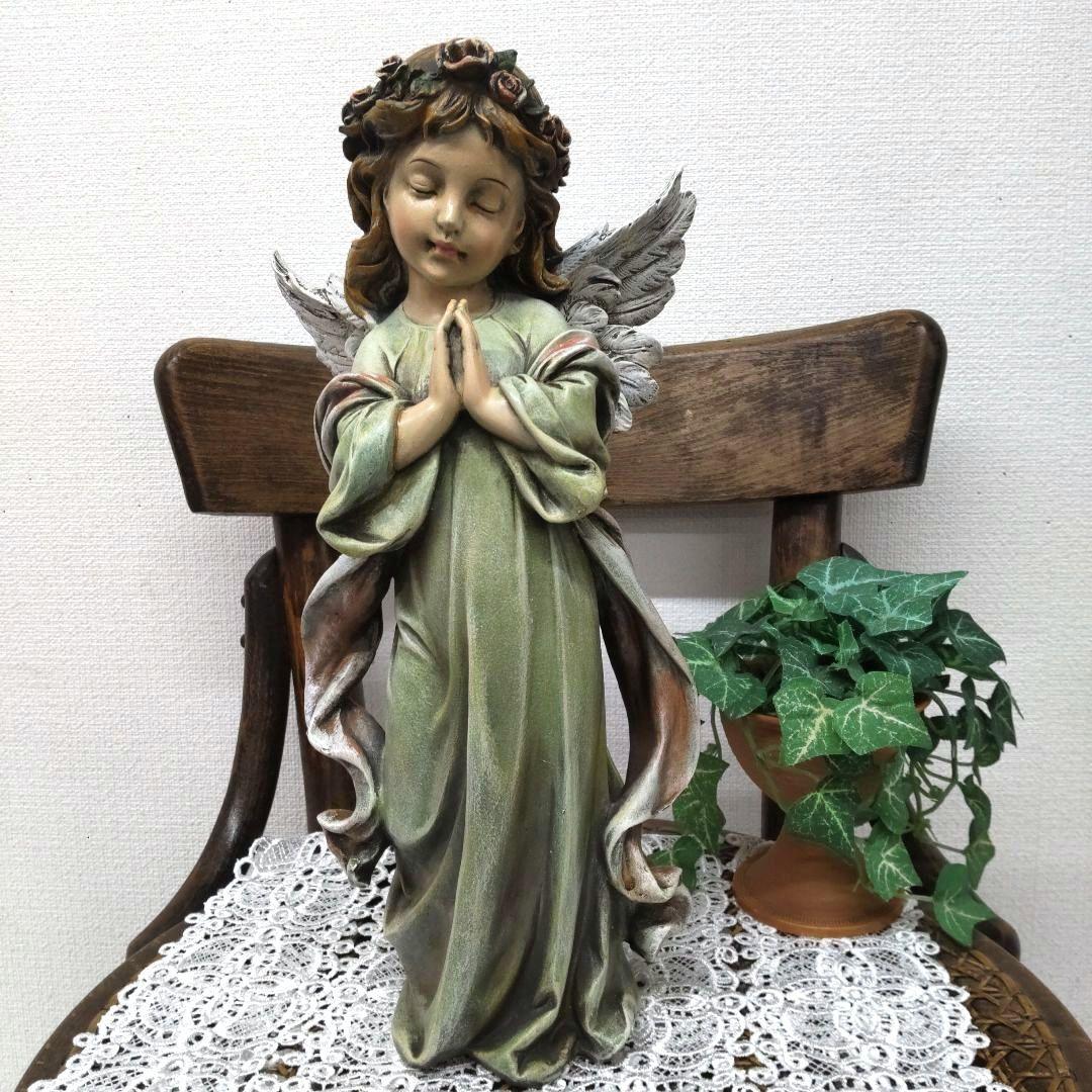 祈る リトルガールエンジェル☆少女の天使の置物 　西洋インテリア 　アンティーク