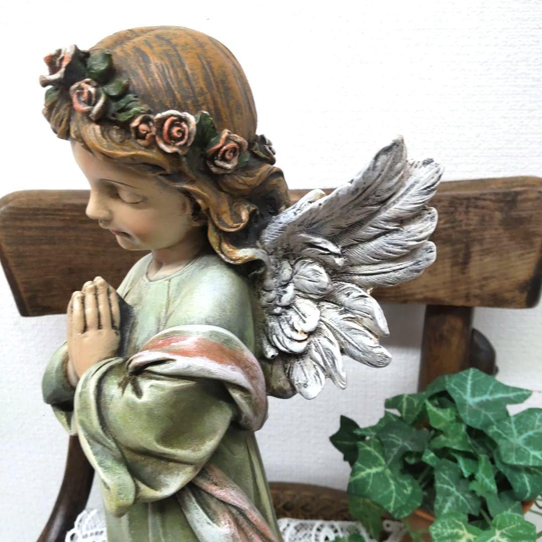 祈る リトルガールエンジェル☆少女の天使の置物 　西洋インテリア 　アンティーク