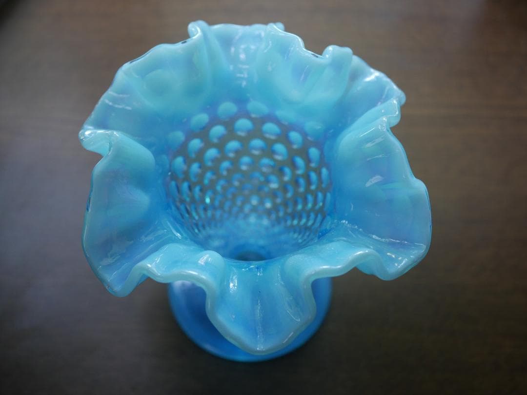 フェントン 大きいサイズ ブルーオパールセントホブネイル フラワーベース