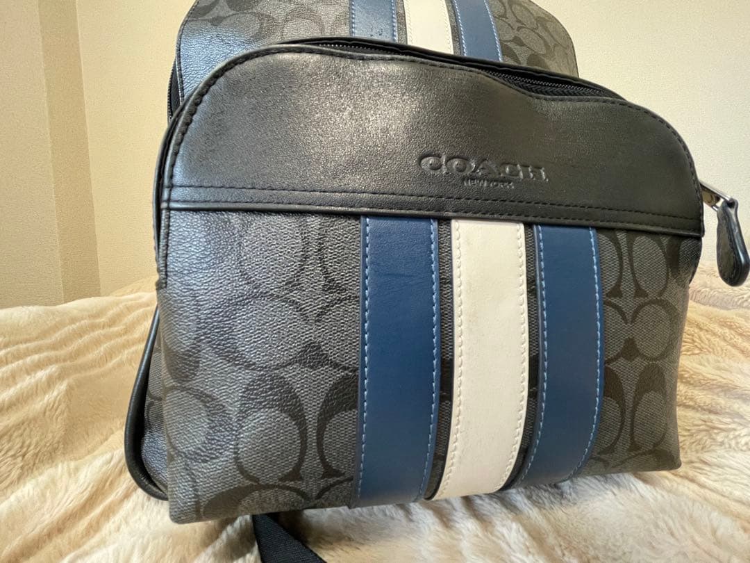 COACH ストライプバックパック リュック ブラック