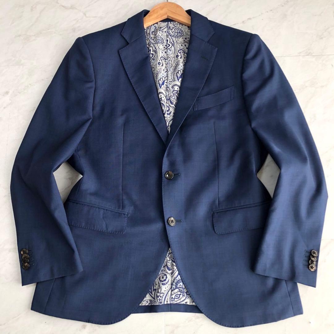 美品✨CANONICO生地 オーダーメイドスーツ 裏地ペイズリー柄 ネイビー系