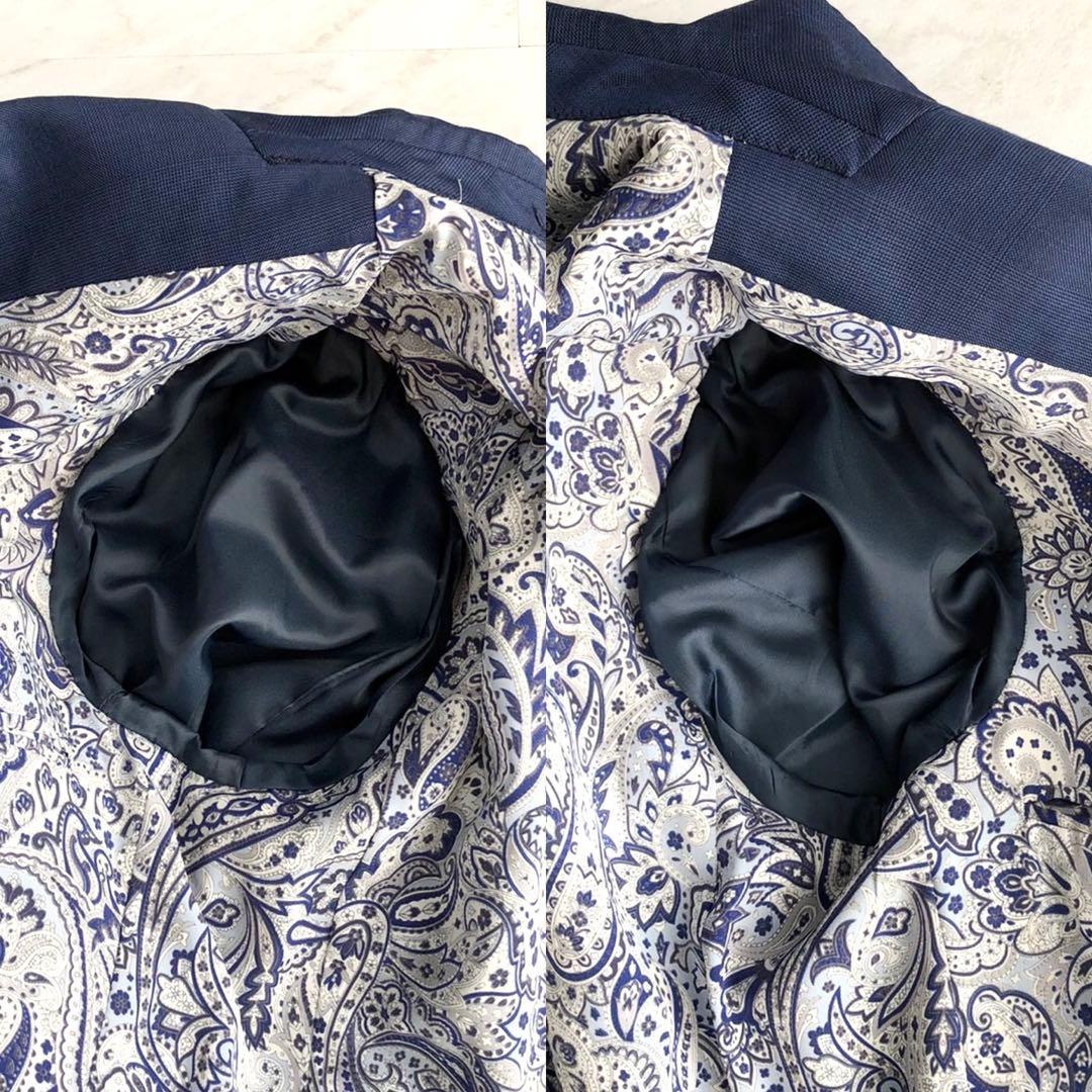 美品✨CANONICO生地 オーダーメイドスーツ 裏地ペイズリー柄 ネイビー系