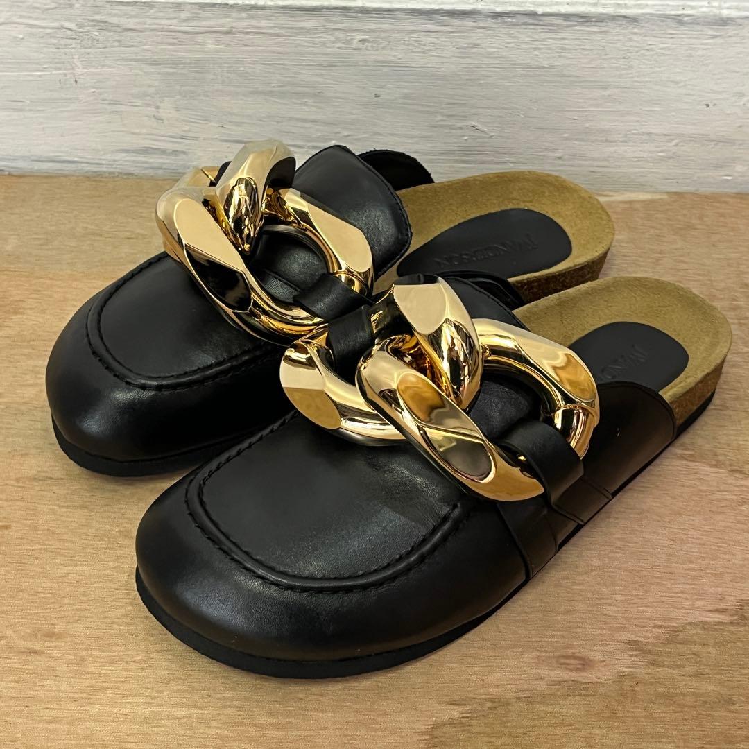 靴 JW ANDERSON CHAIN LOAFER MULES BLACK 40