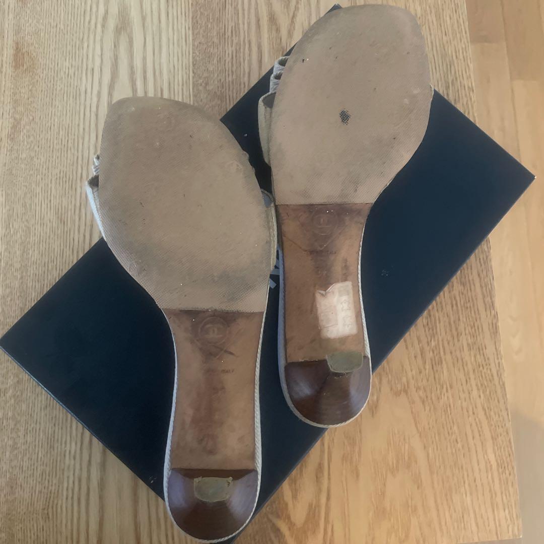 CHANEL ベージュ リボン　ミュール