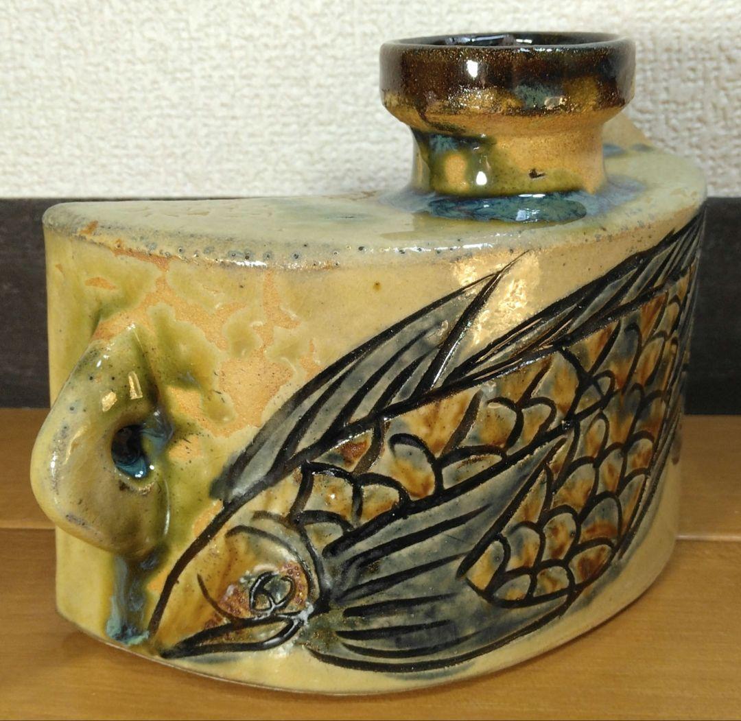 人間国宝 金城次郎 魚紋抱瓶 栞 共箱 未使用美品 壺屋焼 壷屋焼 やちむん