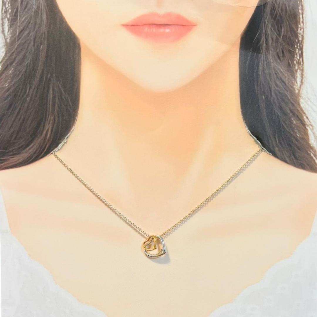【極美品】TIFFANY ネックレス AU750 オープンハート ゴールドコンビ