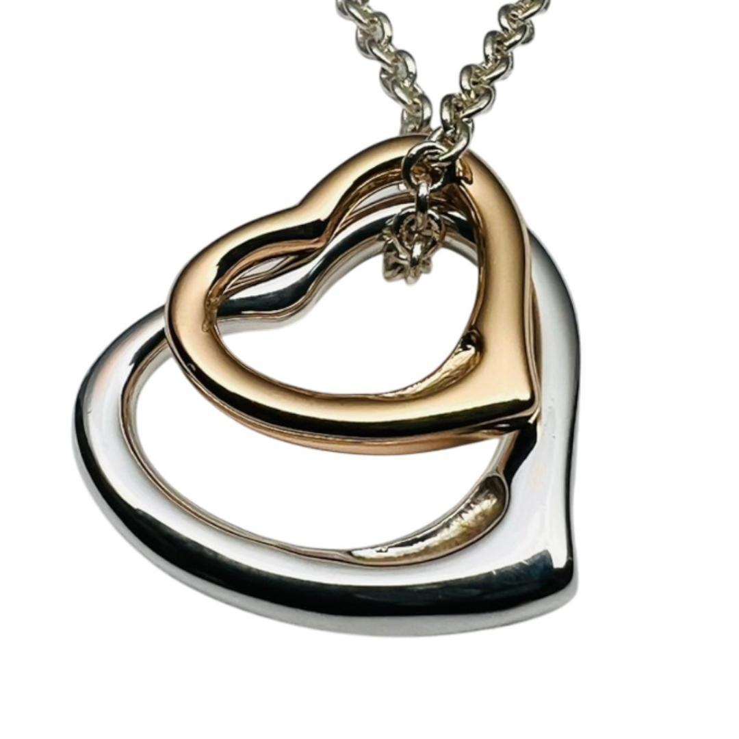 【極美品】TIFFANY ネックレス AU750 オープンハート ゴールドコンビ