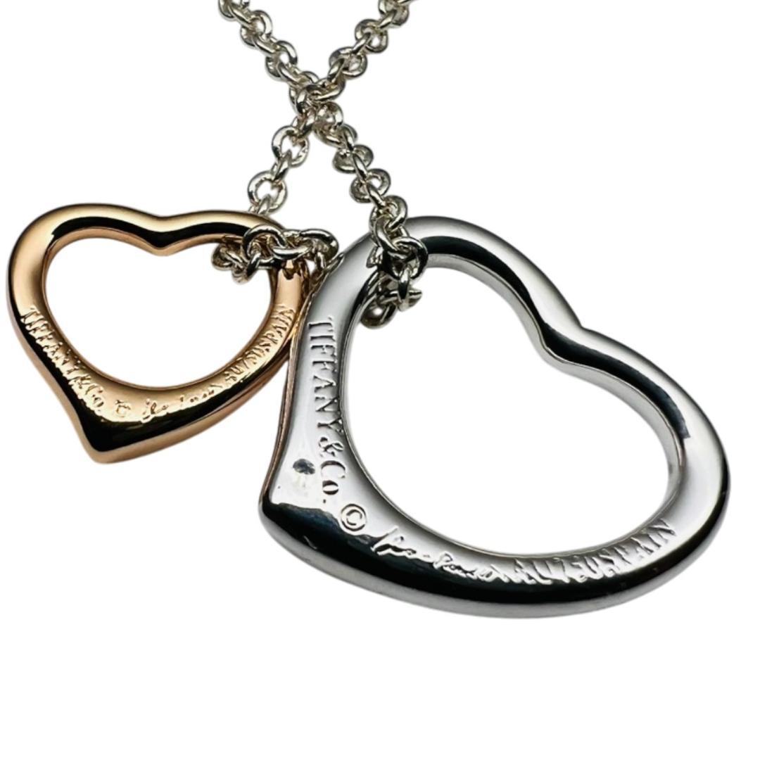 【極美品】TIFFANY ネックレス AU750 オープンハート ゴールドコンビ