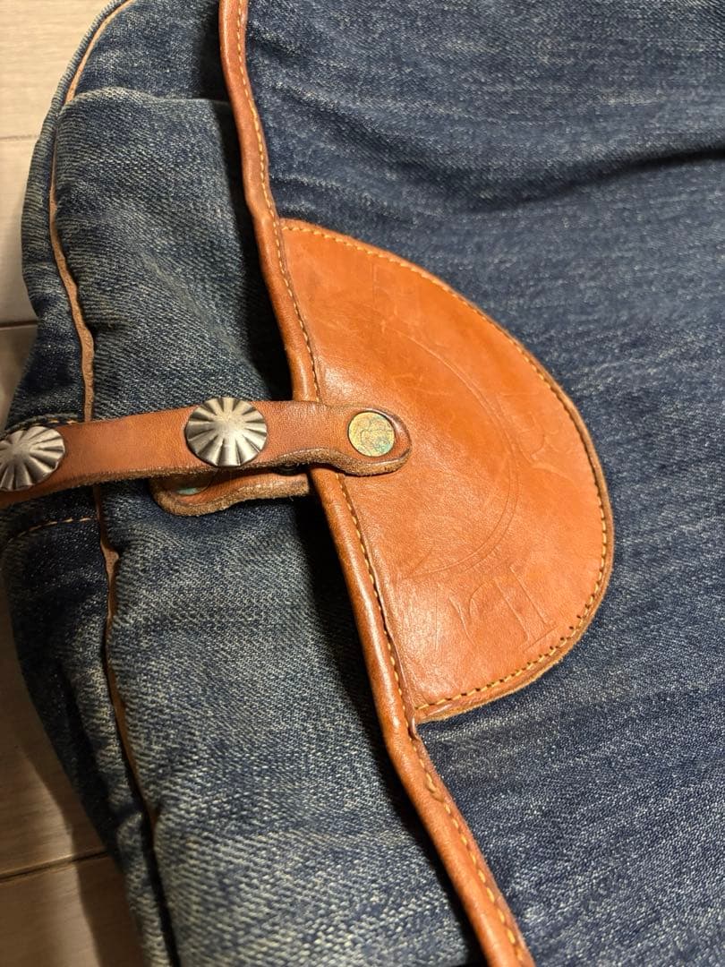RRL ダブルアールエル デニム&レザーフラップショルダーバッグ