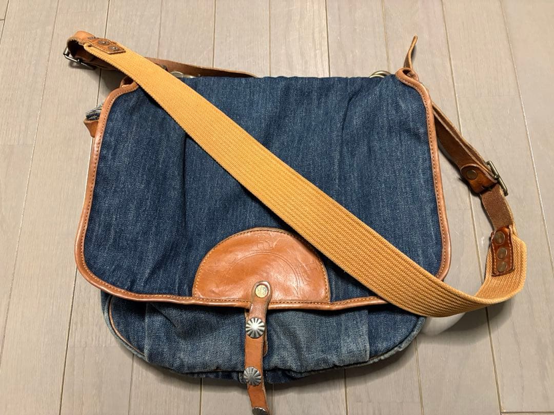 RRL ダブルアールエル デニム&レザーフラップショルダーバッグ