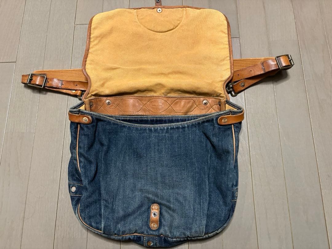 RRL ダブルアールエル デニム&レザーフラップショルダーバッグ