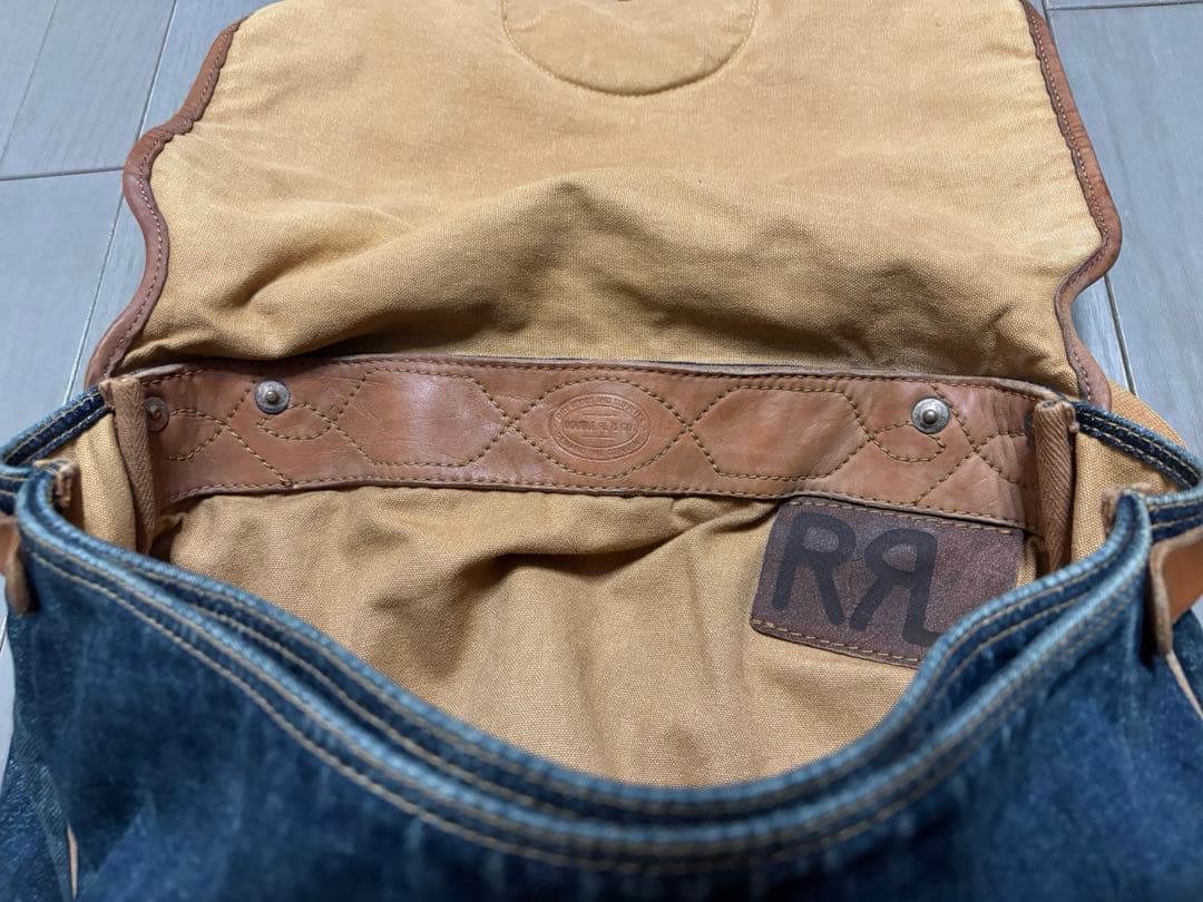 RRL ダブルアールエル デニム&レザーフラップショルダーバッグ