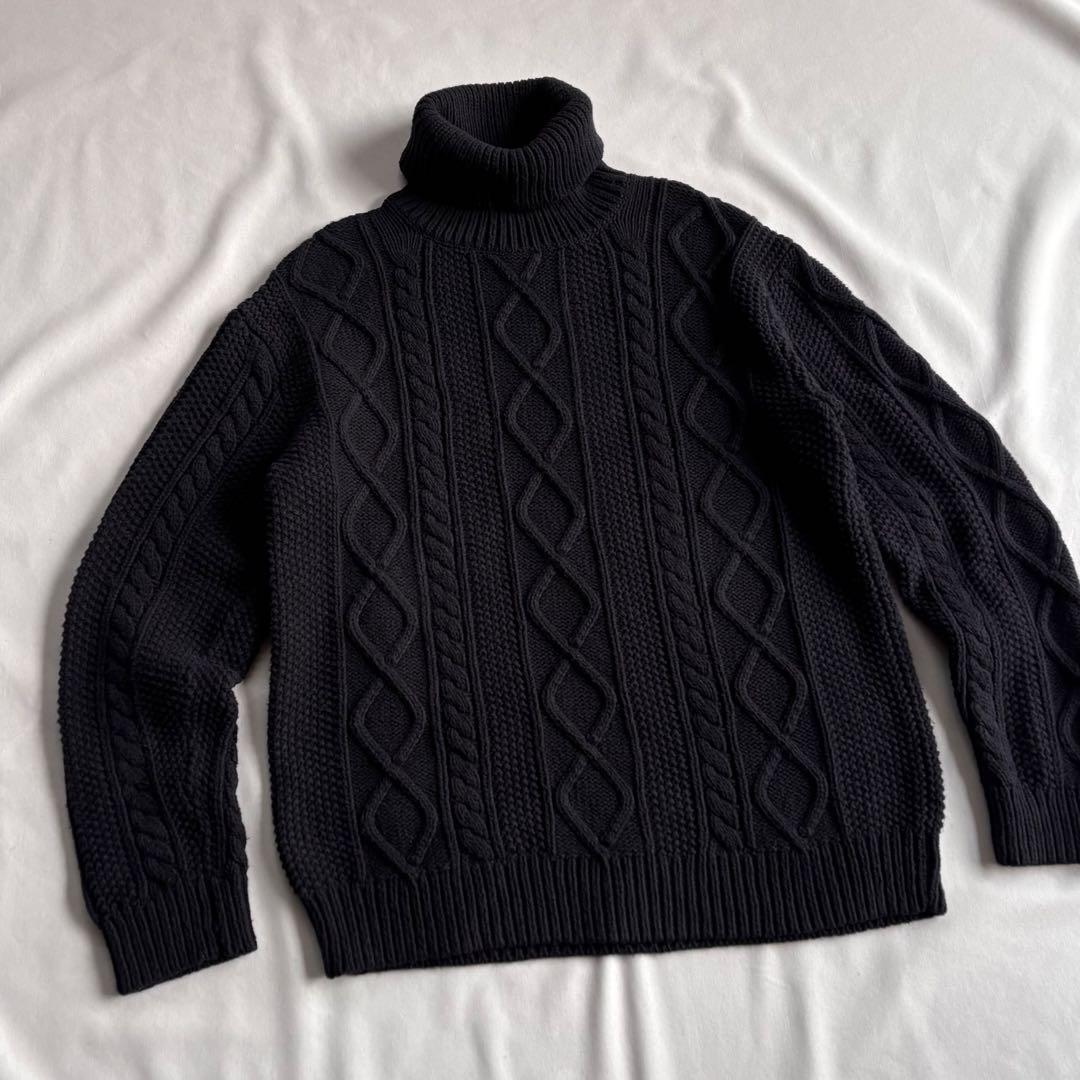 トップス 00s OLD GAP aran pattern cotton knit BLK