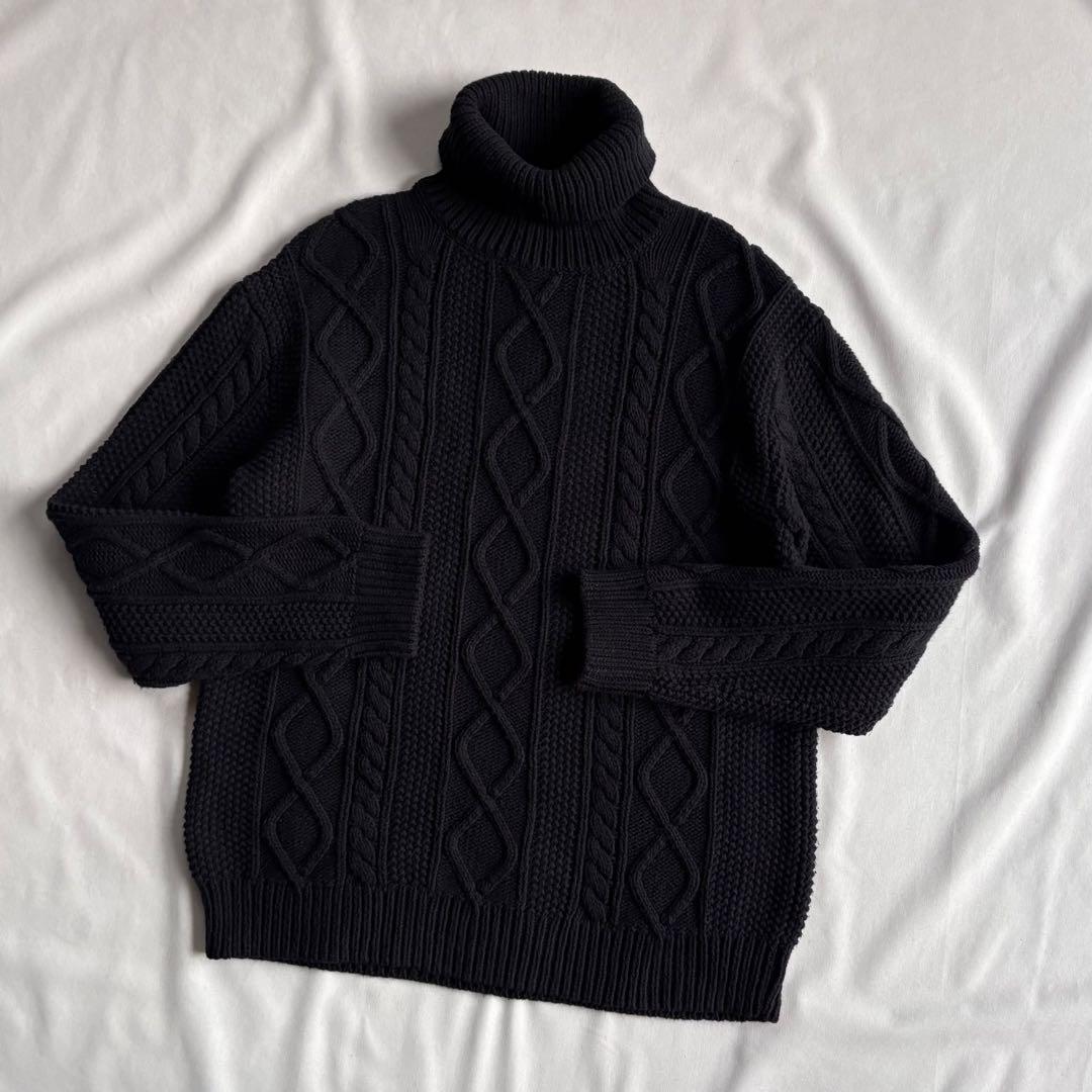 トップス 00s OLD GAP aran pattern cotton knit BLK