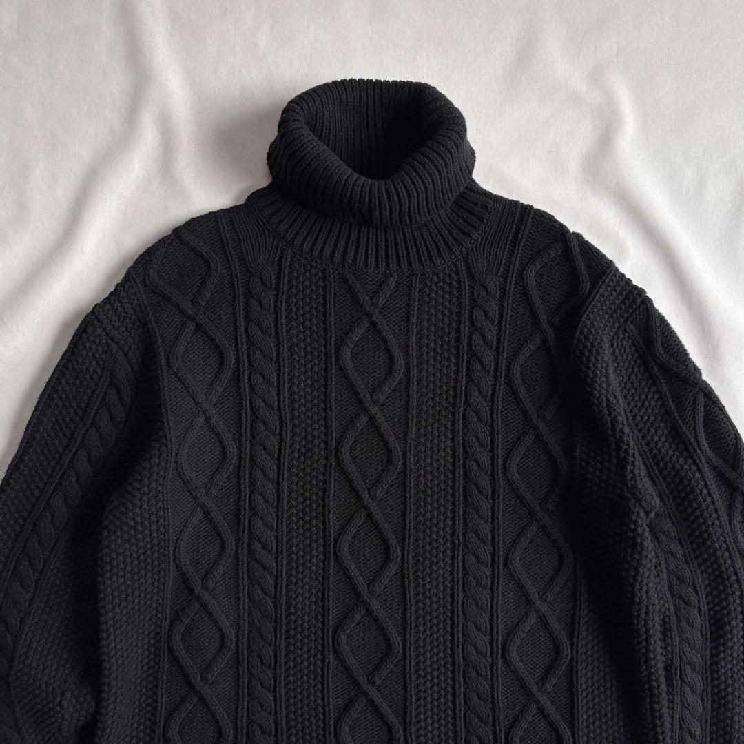 トップス 00s OLD GAP aran pattern cotton knit BLK