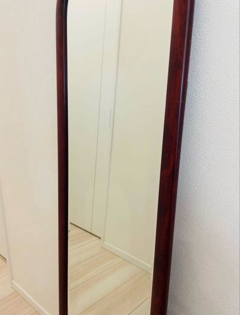 アーチ型スタンドミラー ブラウン 木製