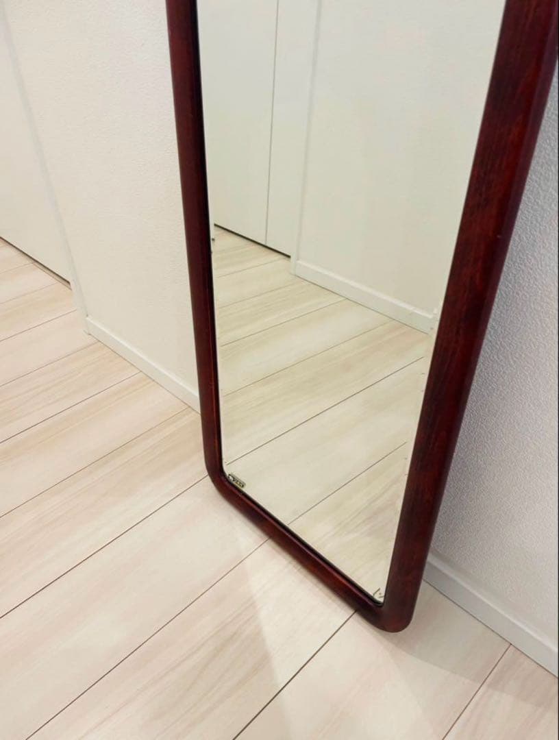 アーチ型スタンドミラー ブラウン 木製