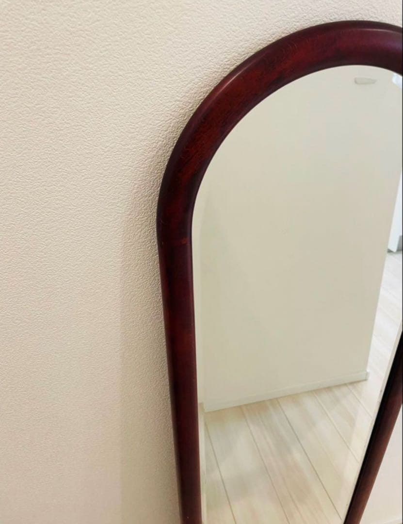 アーチ型スタンドミラー ブラウン 木製