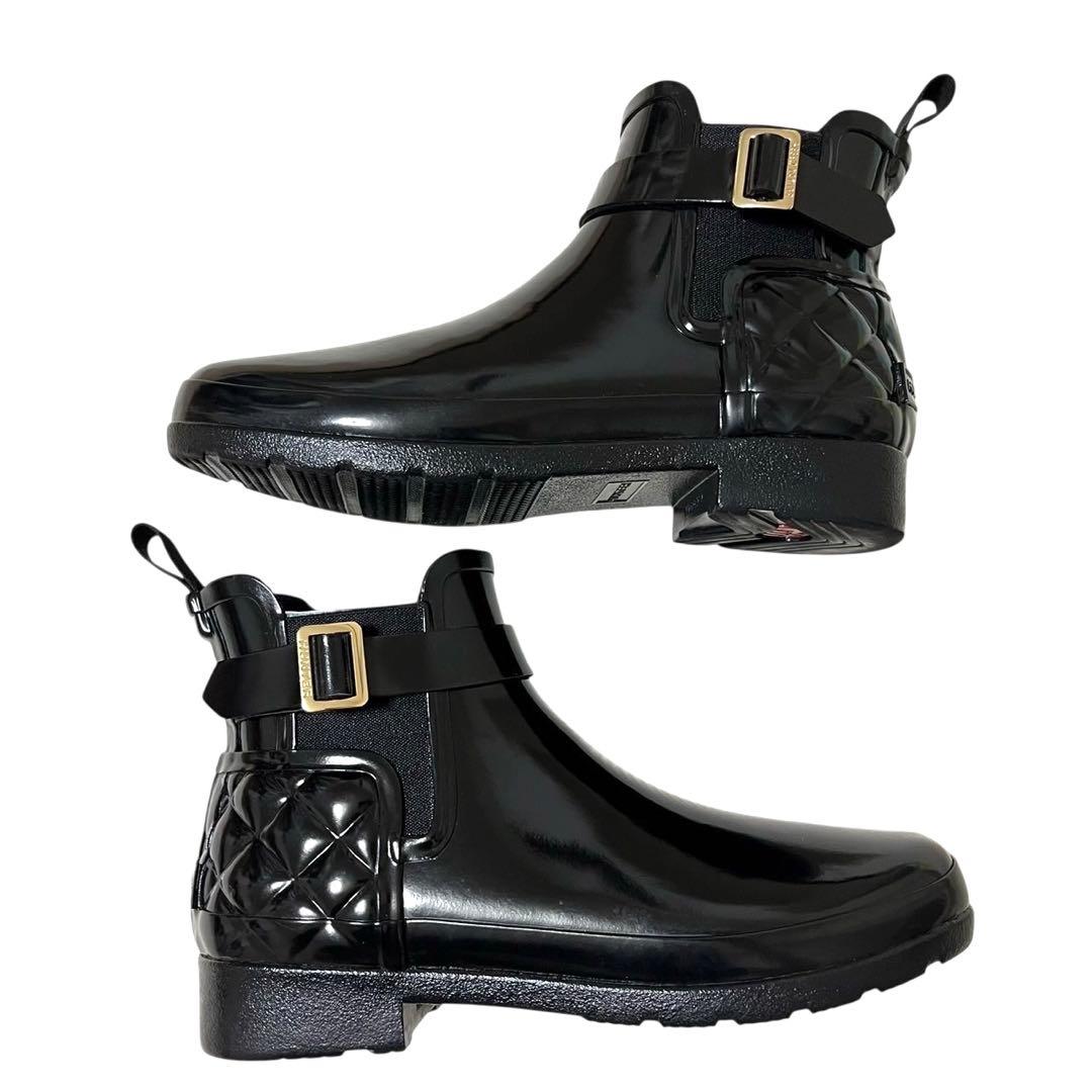 極美品【HUNTER】レインブーツ リファインド グロス キルテッド チェルシー