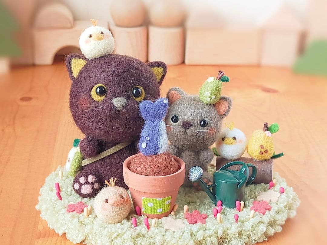 ✿羊毛フェルト✿くろねこ✿種を植えました✿