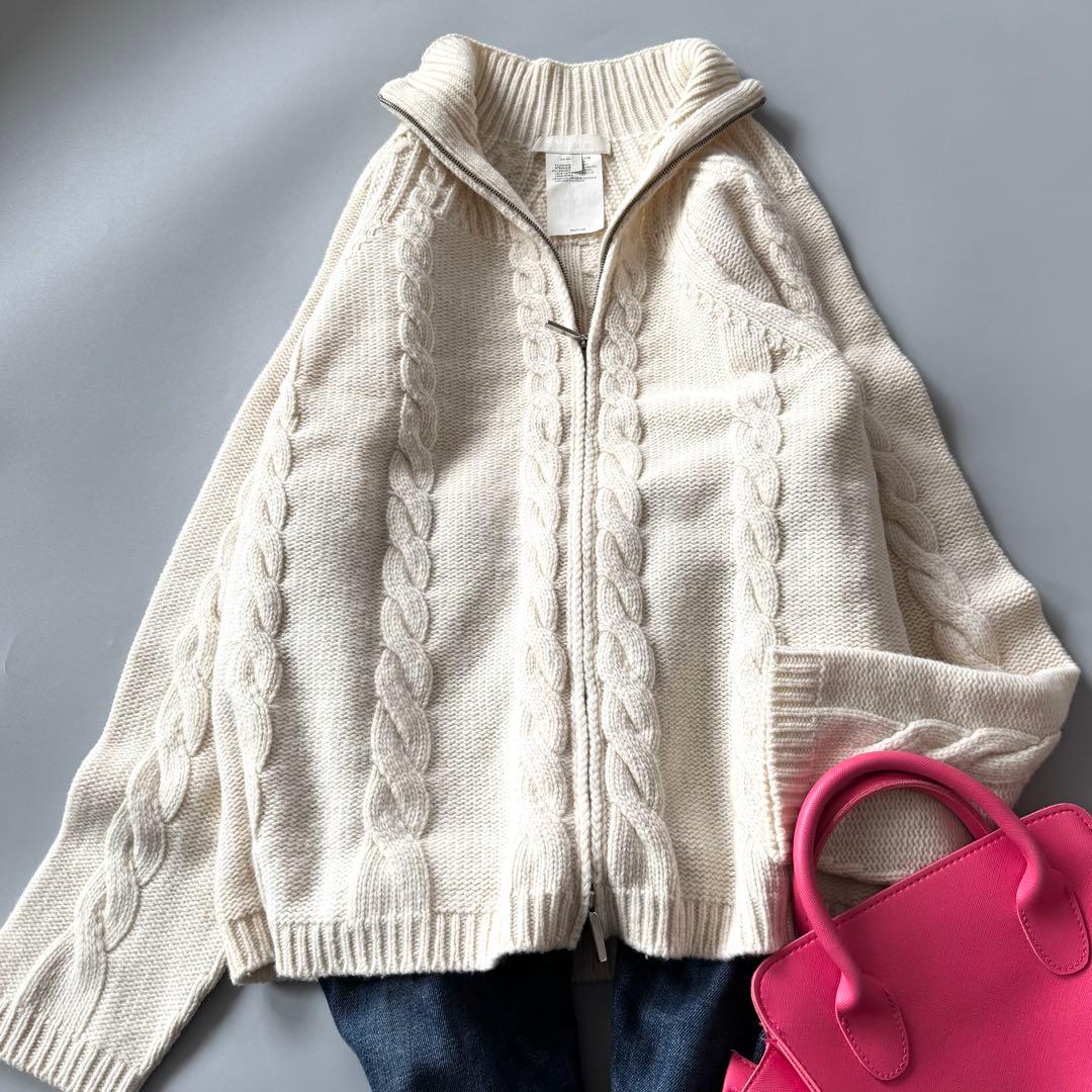 S マックスマーラ　カシミヤ混　ウール　ジップカーディガン　アイボリー