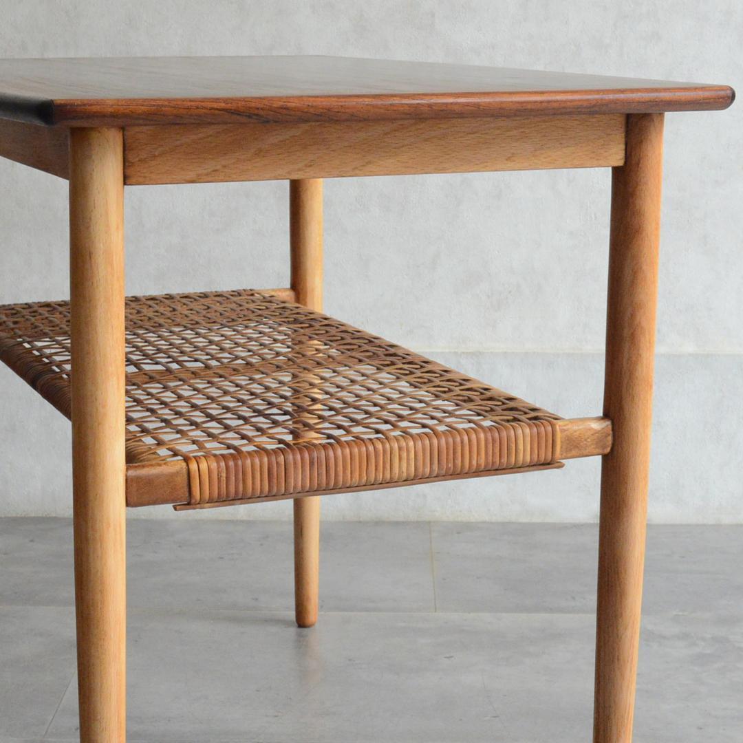 デンマーク 北欧ヴィンテージ サイドテーブル ローズウッド 北欧家具 ラタン棚付
