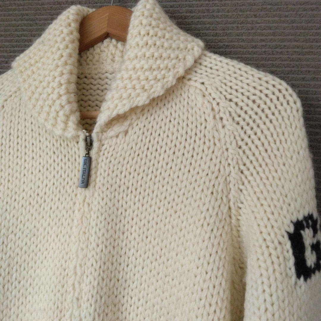 ニットジャケット　伊太利屋　ウール　イタリヤ　ザックリニット　おしゃれ　温かい